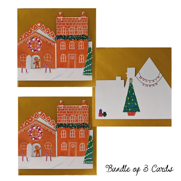 Bundle of 3 - Nollaig Shona Gingerbread House Decoration Card