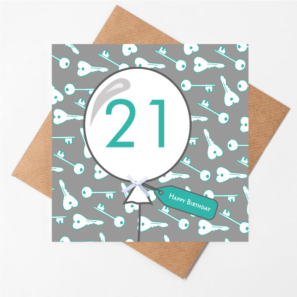 21st Birthday Key Balloon Card