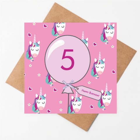 5th Birthday Unicorn Balloon Card