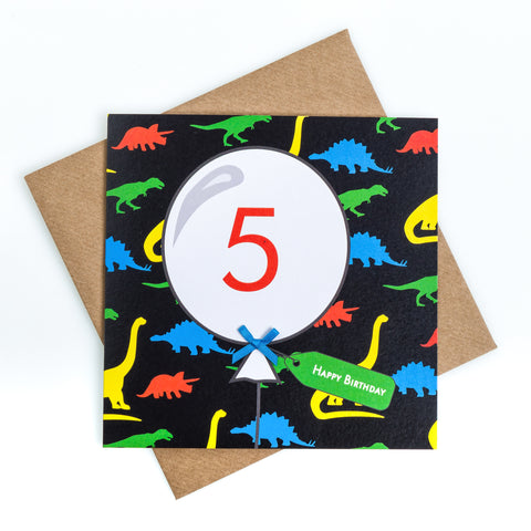 5th Birthday Dinosaur Balloon Card