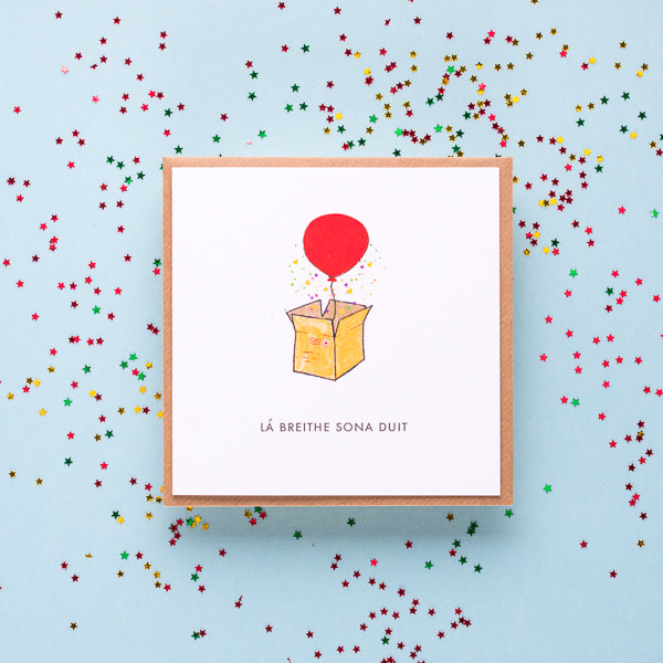 Lá Breithe Sona Duit - Box and Balloon