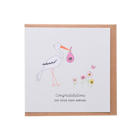 Stork Baby Girl Card