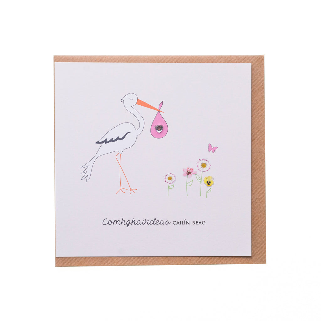 Irish Stork baby Girl  Congratulations Card