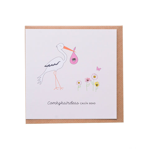Irish Stork baby Girl  Congratulations Card