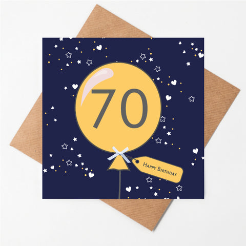 70th Birthday Star Balloon Card