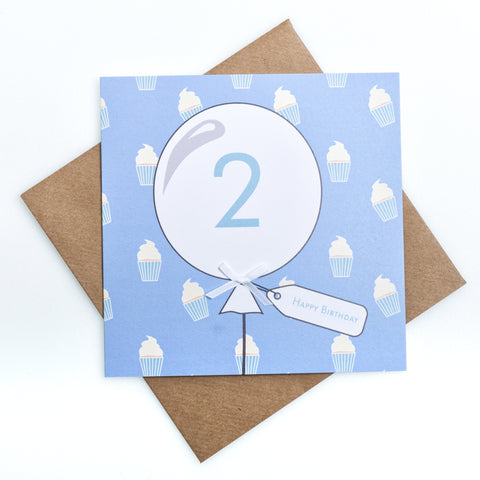 2nd Birthday Blue Balloon Card