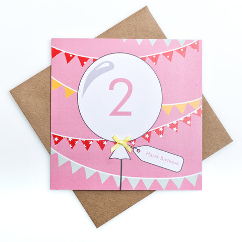2nd Birthday Pink Balloon Card