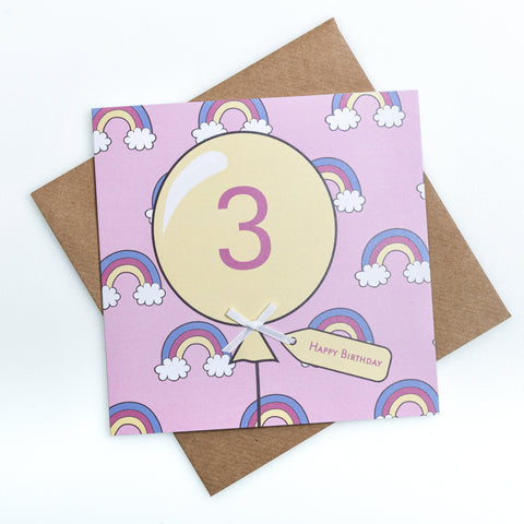 3rd Birthday Pink Balloon Card