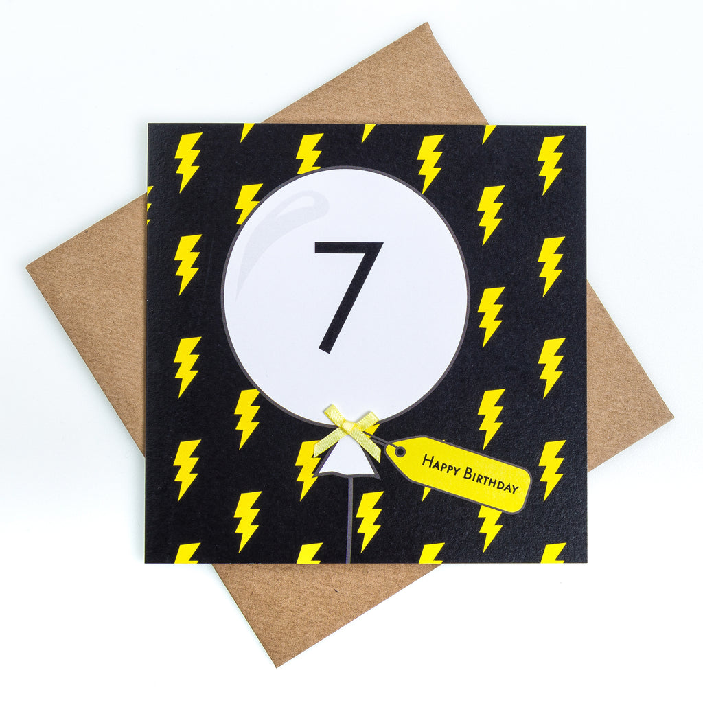 7th Birthday Lightning Bolt Balloon Card