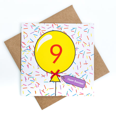 9th Birthday Sprinkles Balloon Card