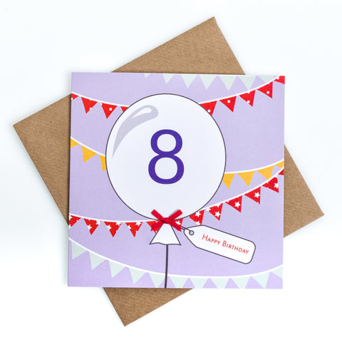 8th Birthday Bunting Balloon Card