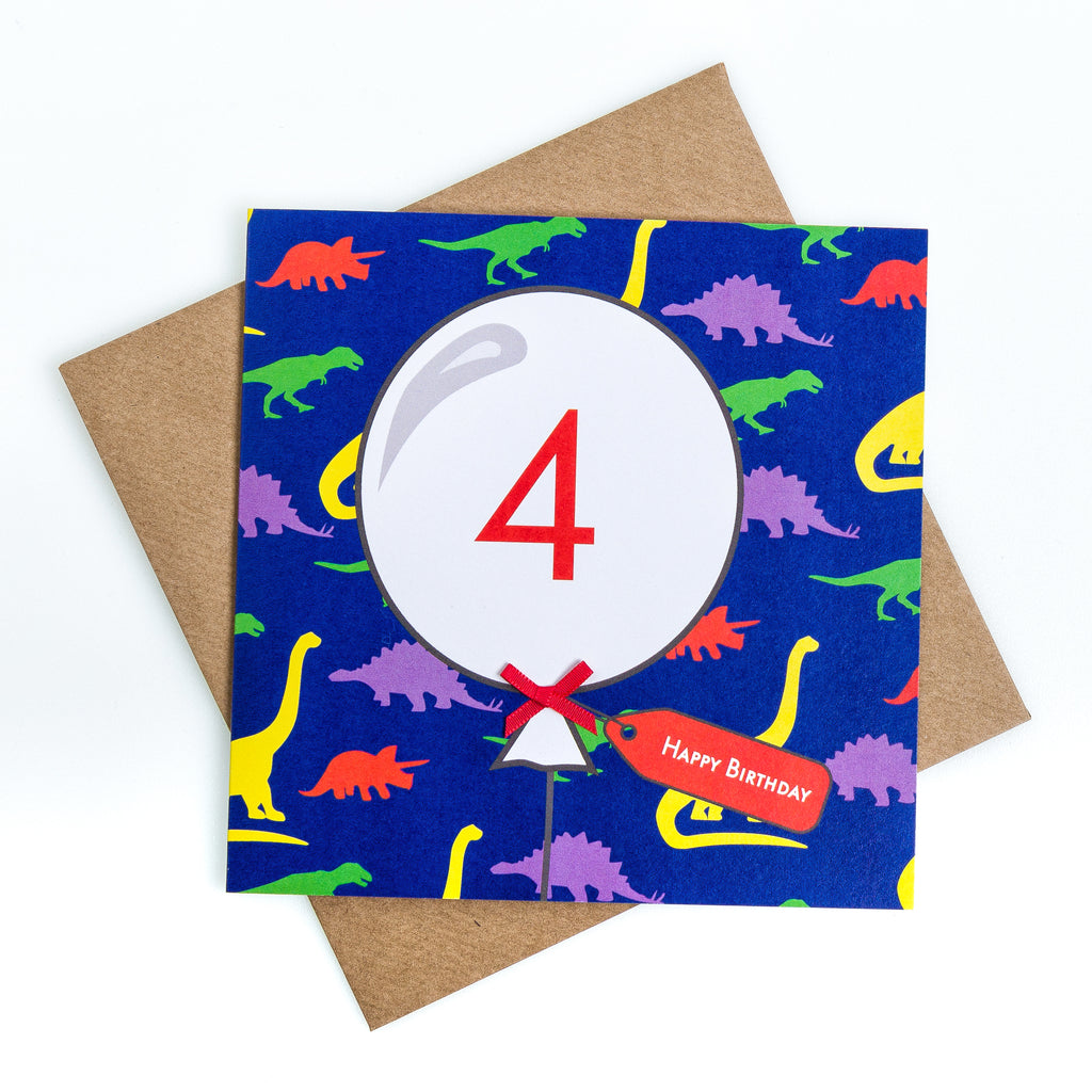 4th Birthday Dinosaur Balloon Card