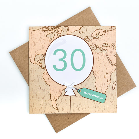 30th Birthday Map Balloon Card
