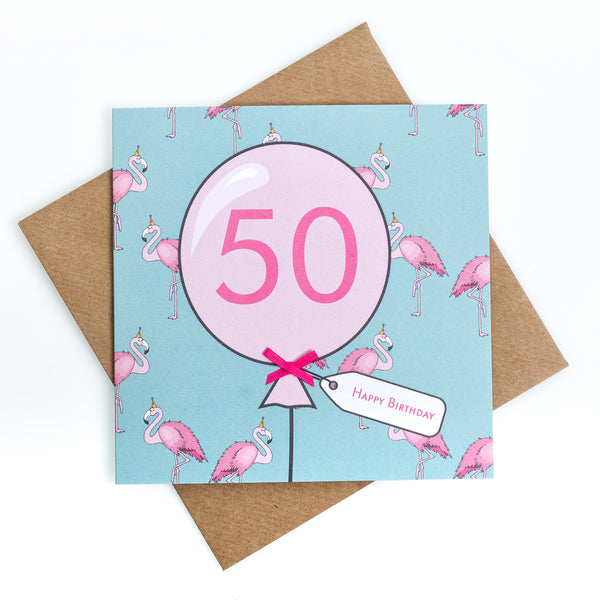 50th Birthday Flamgo Balloon Card