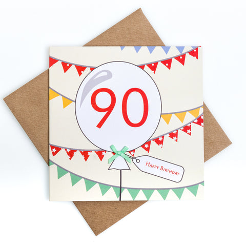 90th Birthday Bunting Balloon Card