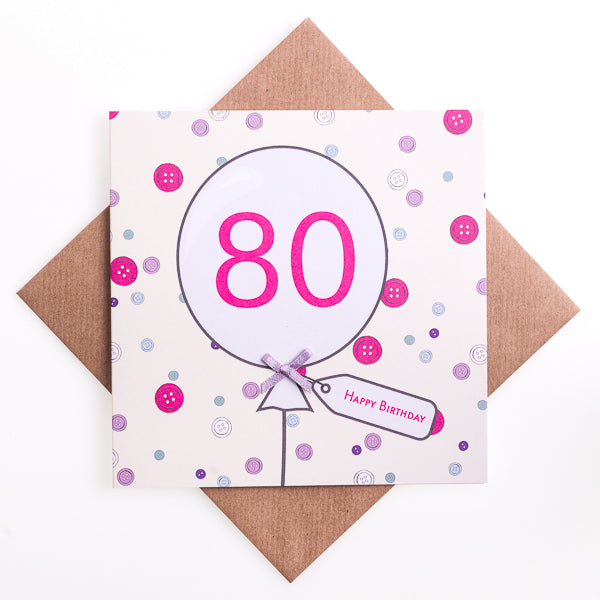 80th Birthday Button Balloon Card