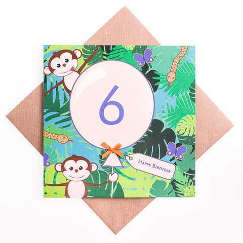 6th Birthday Jungle Balloon Card