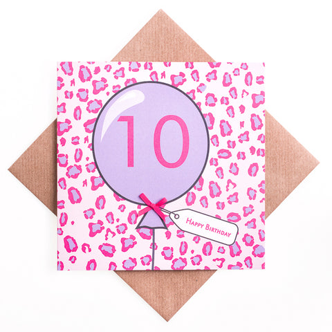 10th Birthday Animal Balloon Card