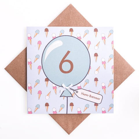 6th Birthday Icecream Balloon Card