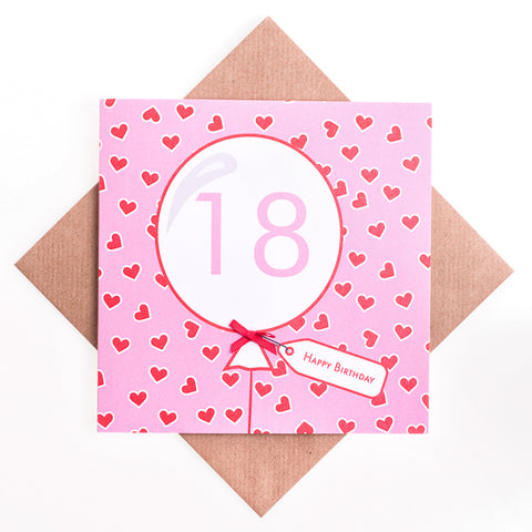 18th Birthday Heart Balloon Card